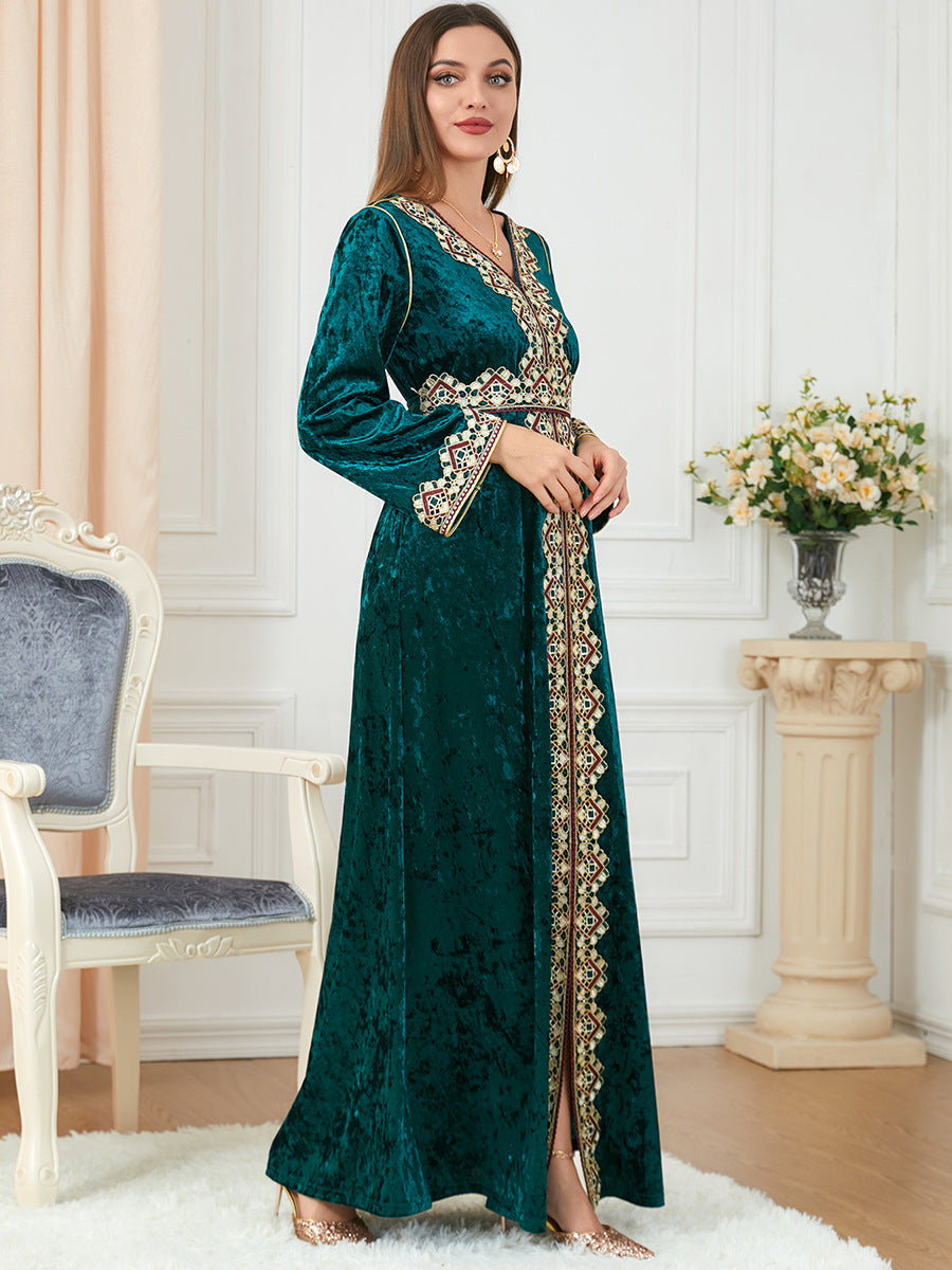 Robe Abaya Velours Femme — Kimono Long Style Dubaï & Caftan Marocain
