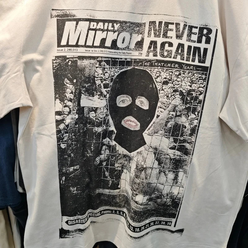Oversized Vintage Graphic T Shirt Men Women Saint Cotton Casual Streetwear Mask Print Loose Hip Hop Short Sleeve Tee