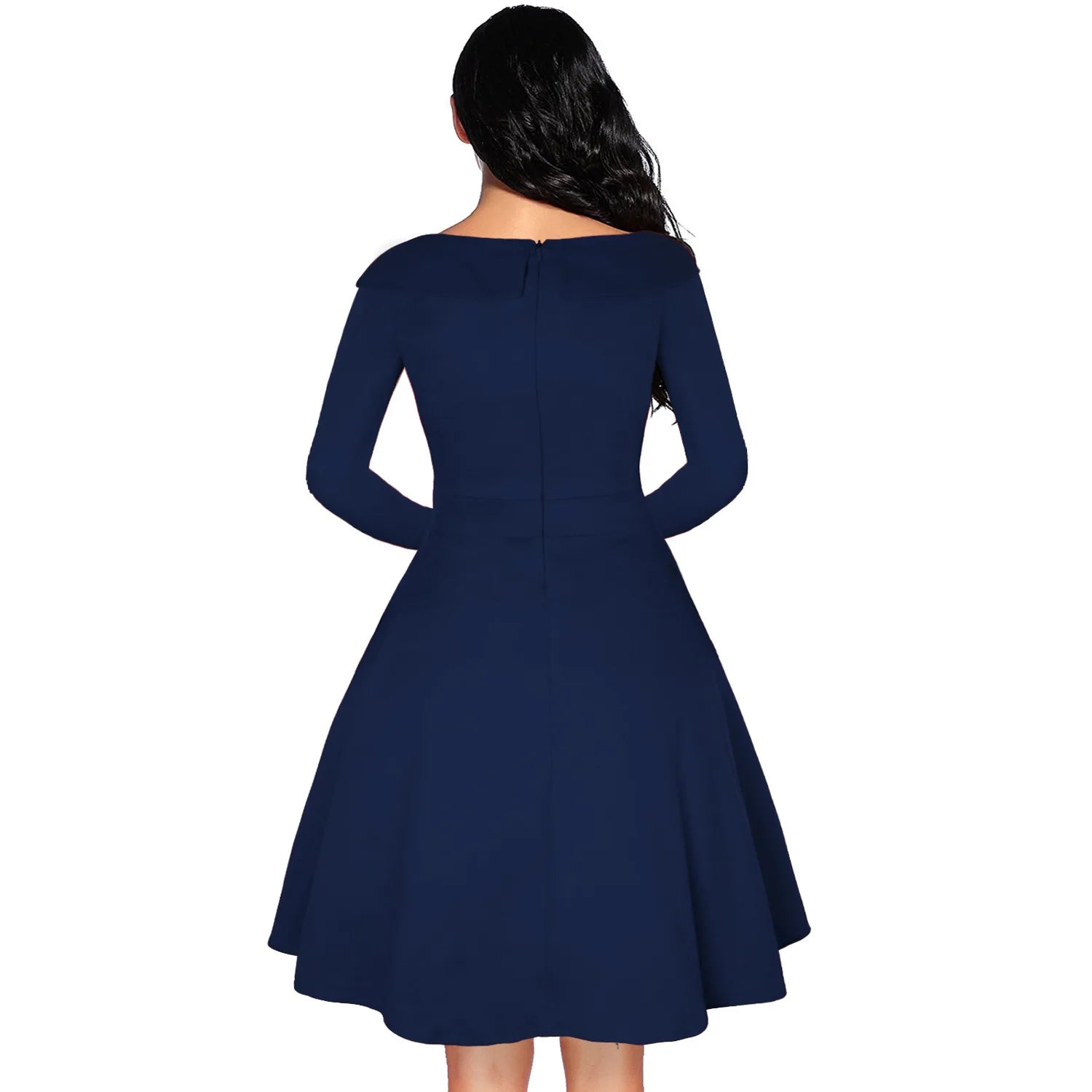 Robe Vintage Rockabilly À Pois — Taille Haute Manches Longues Swing
