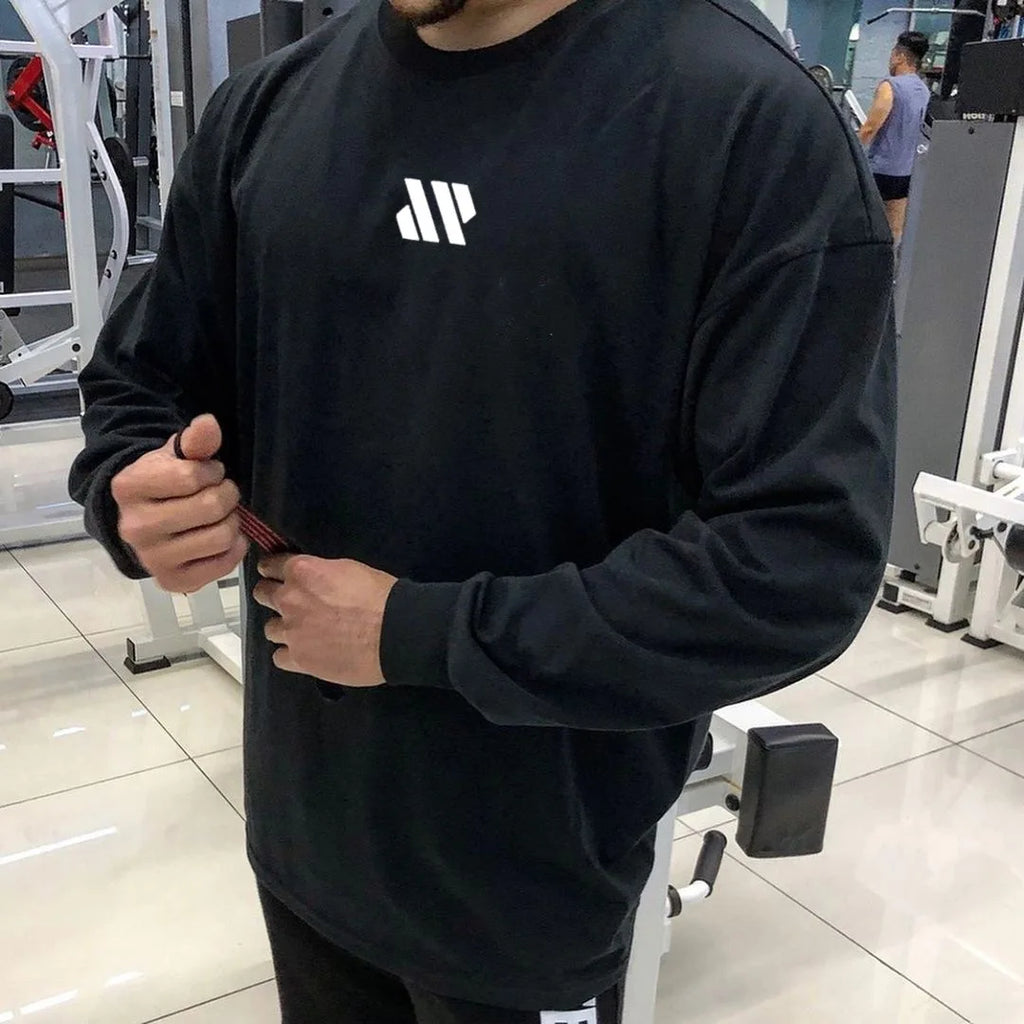 Men Long Sleeve Shirts Loose Oversize T Shirt for Men Autumn Workout Fitness Gym Hip Hop Clothing Men