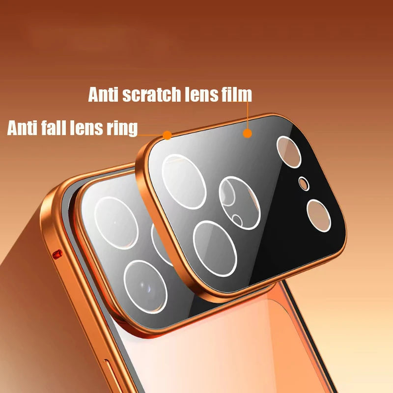 Coque magnétique métal 360° iPhone – Verre double face, verrouillage snap, protection totale