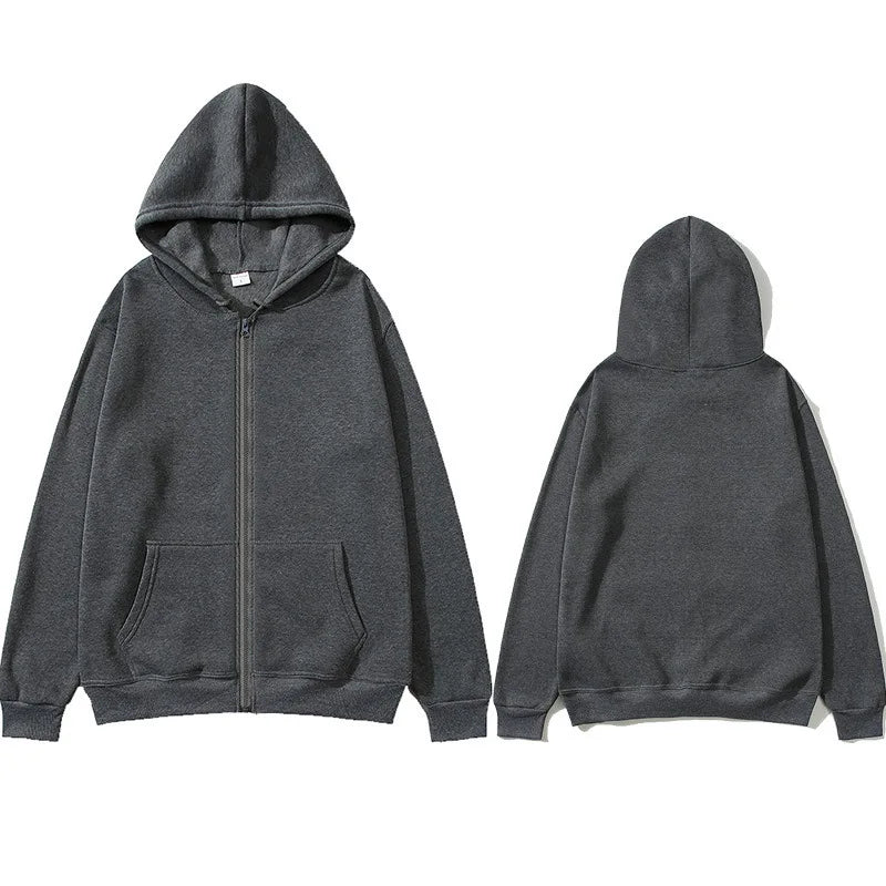 Oversize Women Hoodies Casual Solid Zip Up Hooded Sweatshirt Harajuku Korean Loose Couple Hoodie Jacket Coat Streetwear