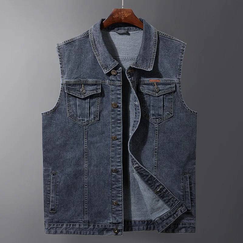 Motorcycle Vest Men Plus Size 8XL 6XL 7XL Sleeveless Jacket Autumn Hip Hop Man Veste Cowboy Slim Fit Korean Male Denim Waistcoat