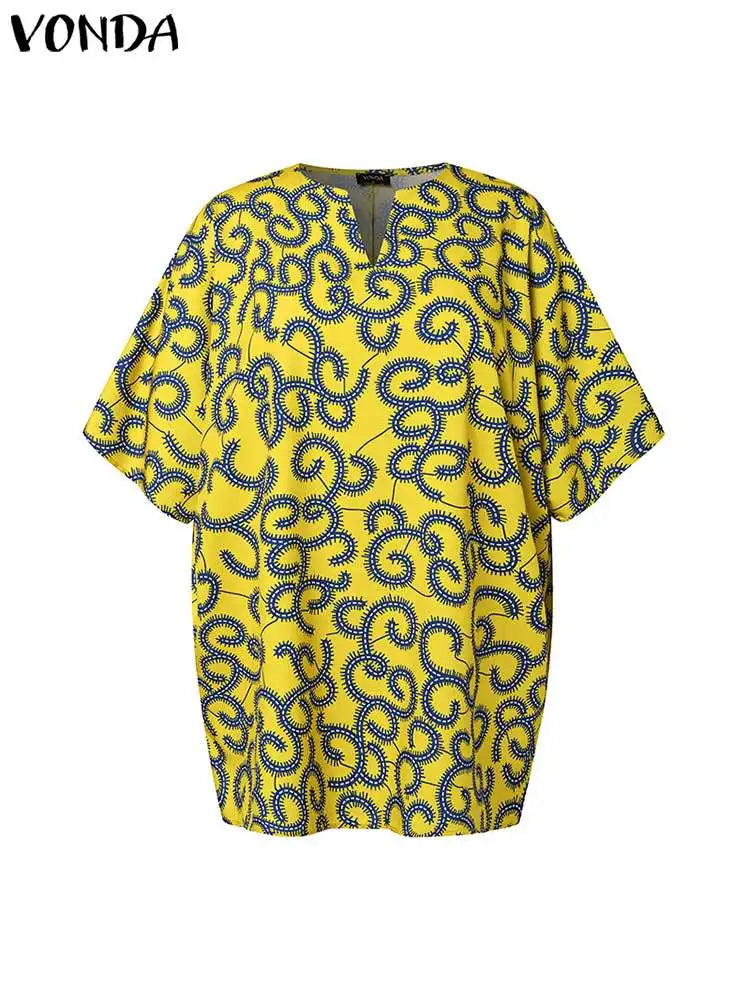 Plus Size VONDA Women Blouses 2024 Elegant Half Sleeve Printed Shirts Bohemian V Neck Tops Fashion Casual Loose Blusas Oversized