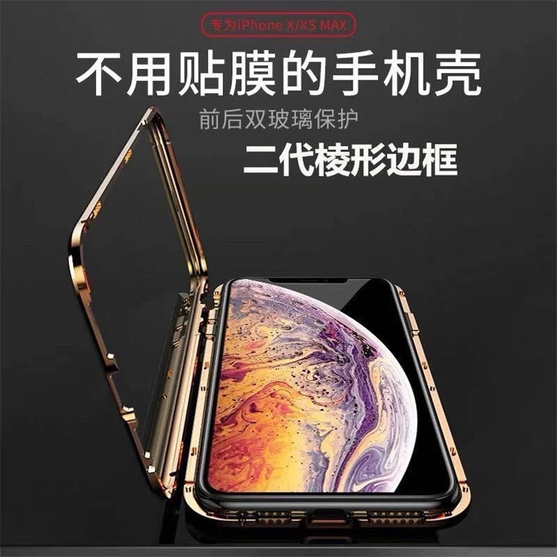 Coque magnétique 360° iPhone – Double face verre trempé et métal, protection totale