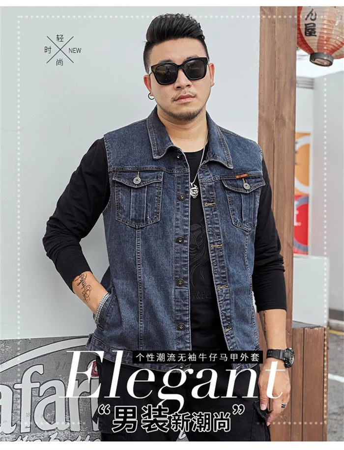 Motorcycle Vest Men Plus Size 8XL 6XL 7XL Sleeveless Jacket Autumn Hip Hop Man Veste Cowboy Slim Fit Korean Male Denim Waistcoat