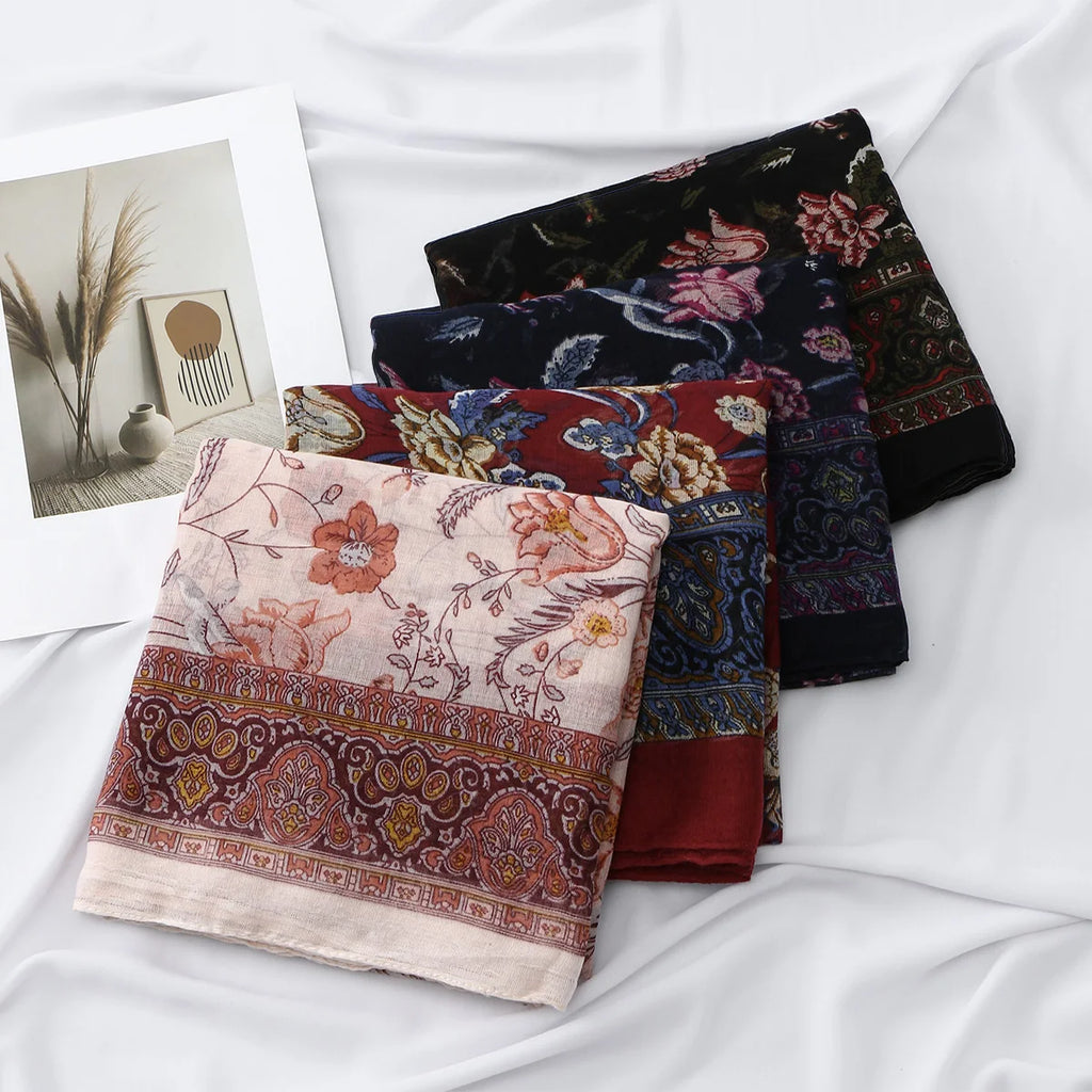 Foulard Hijab Femme — Écharpe Voile Viscose Coton Doux Turban Long