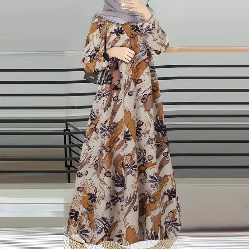Robe Abaya Femme Musulmane — Longue Manches Longues Imprimé Floral
