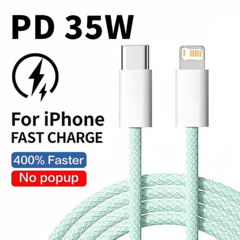 Câble PD 35W Charge Rapide pour iPhone 14 13 12 11 Pro Max XR XS — USB-C Tressé 1m 2m