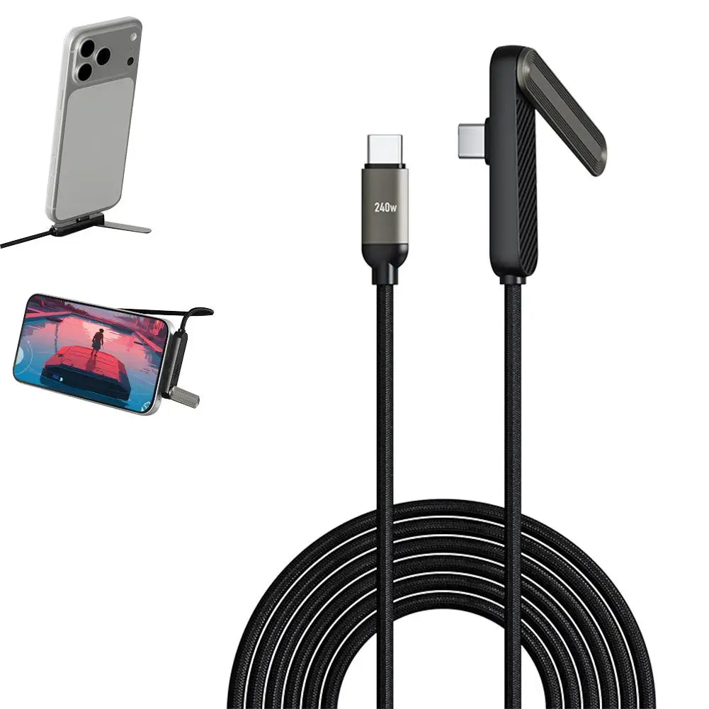 Câble 240W 2-en-1 Support Pliable pour iPhone 15-17 et Android — USB-C vers USB-C