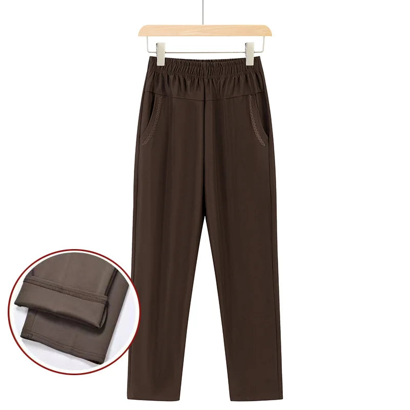 Oversize 8XL Women Trousers 2026 New Solid Elastic High Waist Casual Pants Autumn Winter Female Straight Pants Mother Long Pants
