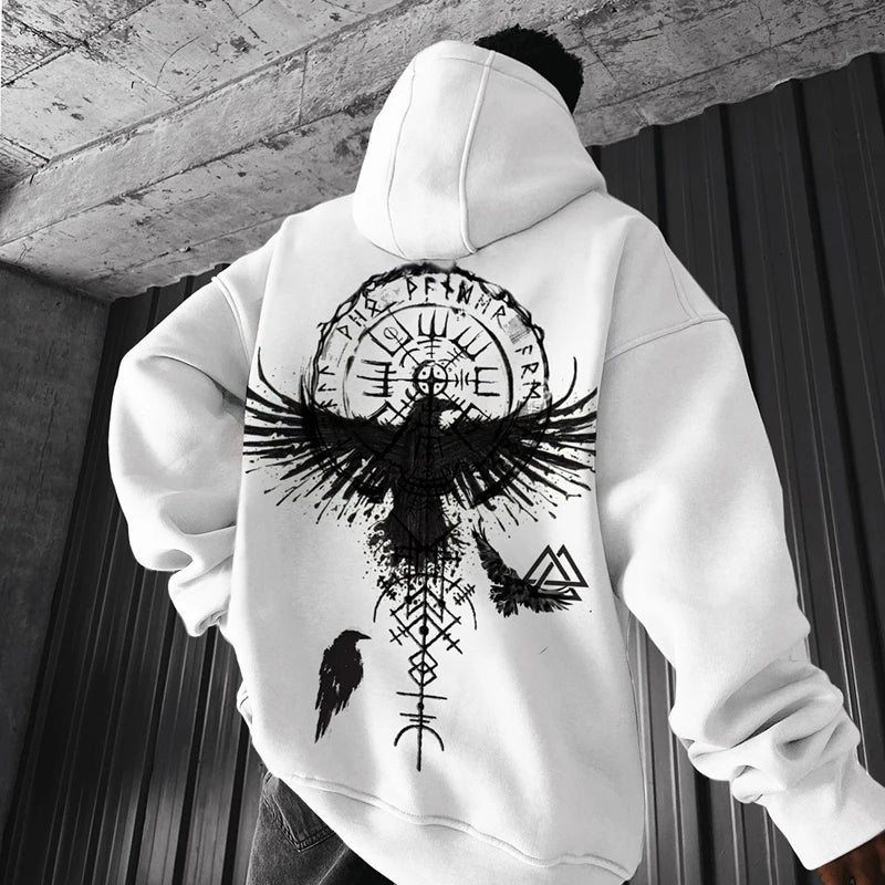 Oversized Loose Sweatshirts Mens Vintage Gothic Print Hooded Tops Streetwear Hoodies Spring Autumn Long Sleeve Sportshirts