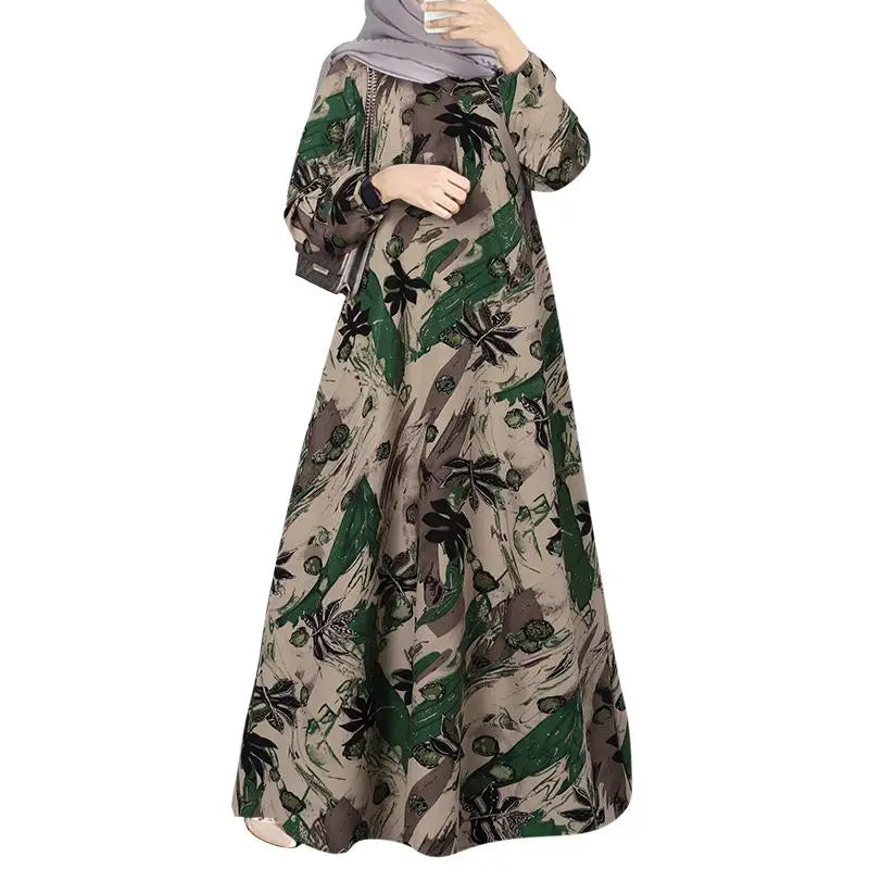 Robe Abaya Femme Musulmane — Longue Manches Longues Imprimé Floral