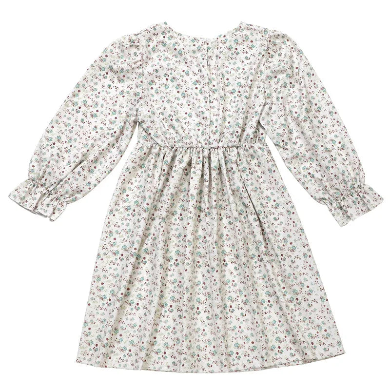 Robe Fille Style Victorien Imprimé Floral — Costume Fête & Spectacle avec Chapeau