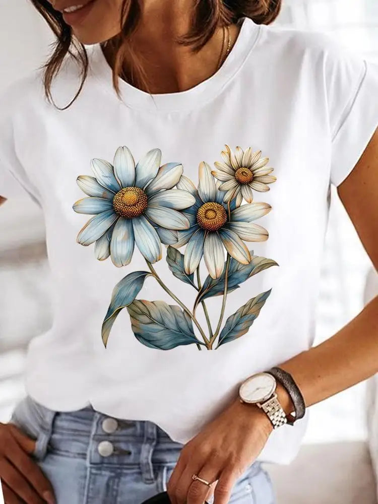 T-Shirt Femme Imprimé Fleurs — Style Casual Années 90