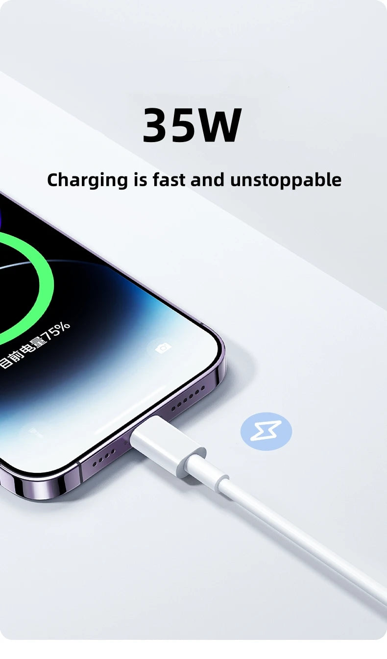 Chargeur Rapide 35W USB-C pour iPhone 15 14 13 12 11 Pro Max Mini XR XS — Câble & Accessoires