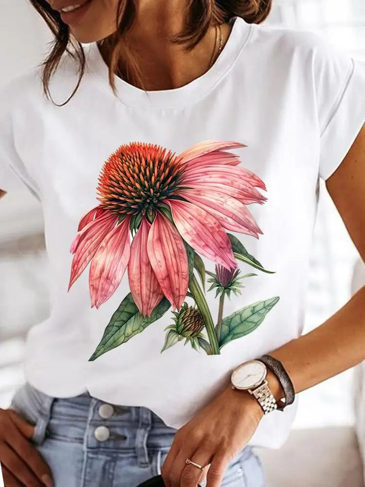 T-Shirt Femme Imprimé Fleurs — Style Casual Années 90