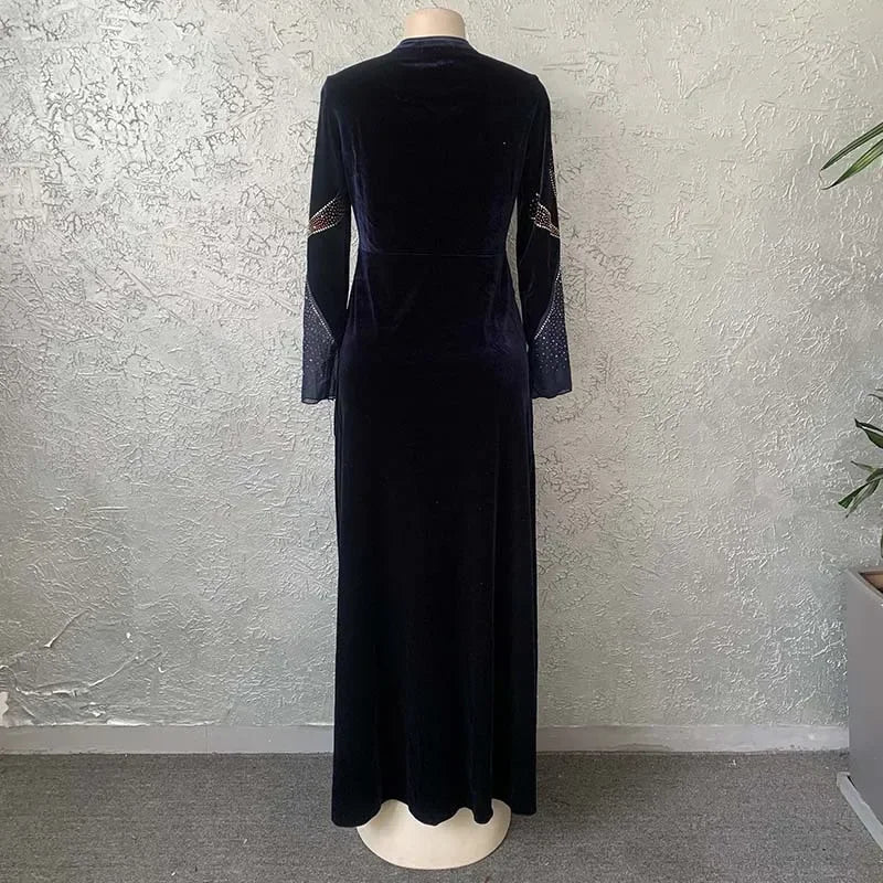 Robe Africaine Velours Soirée — Dashiki Diamants Kaftan Longue Dubai