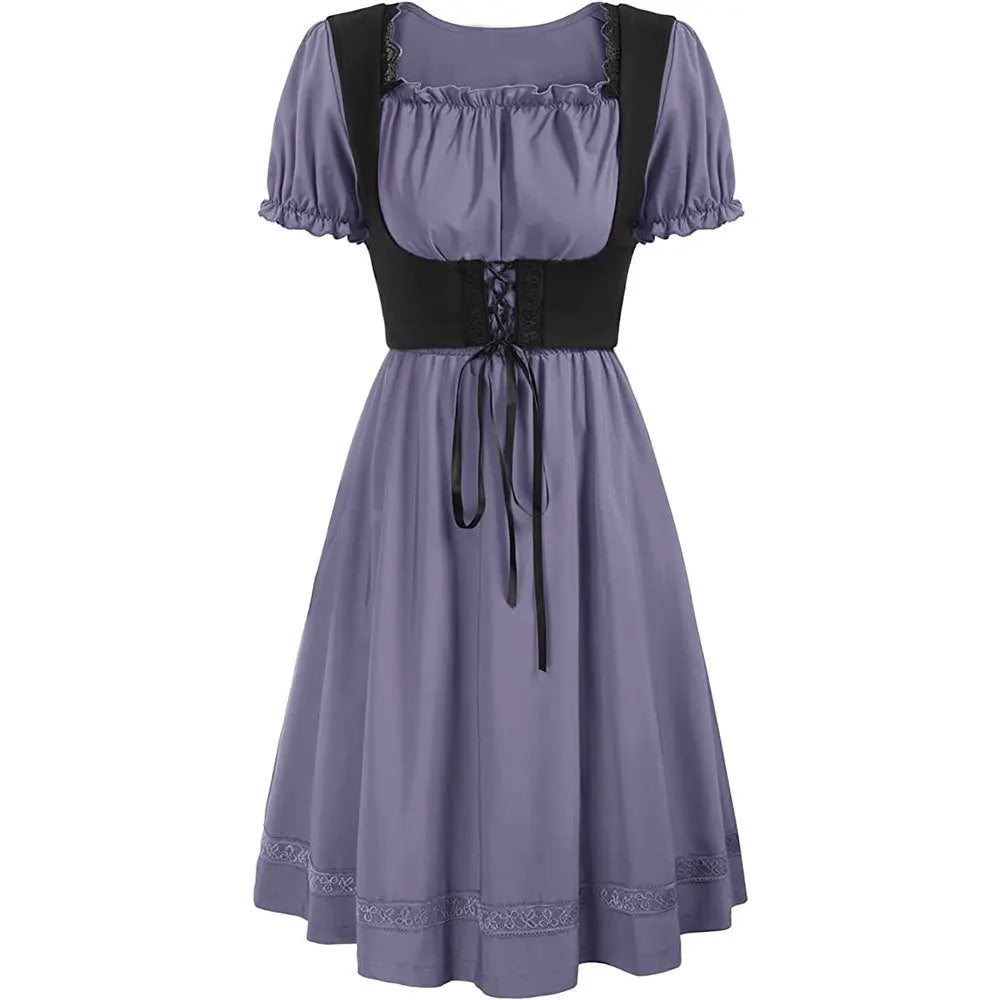 Robe Médiévale Gothique Femme — Manches Courtes Maxi Féerique Viking